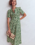 Ivy Placket Linen Midi Dress-Hunter Green Ikat