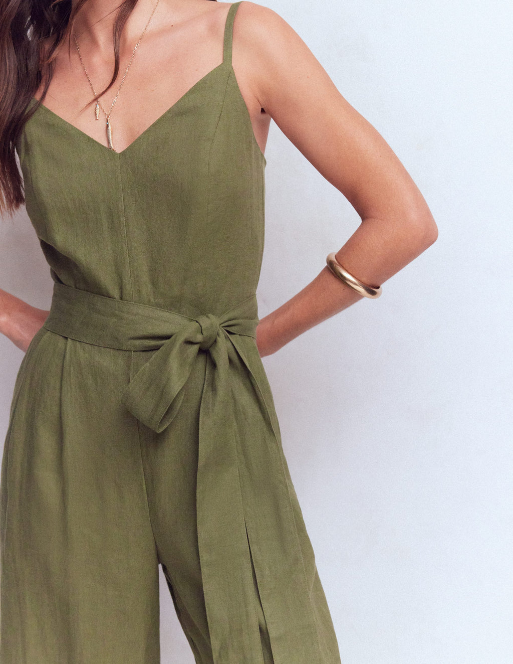 Strappy Linen Jumpsuit-Winter Moss