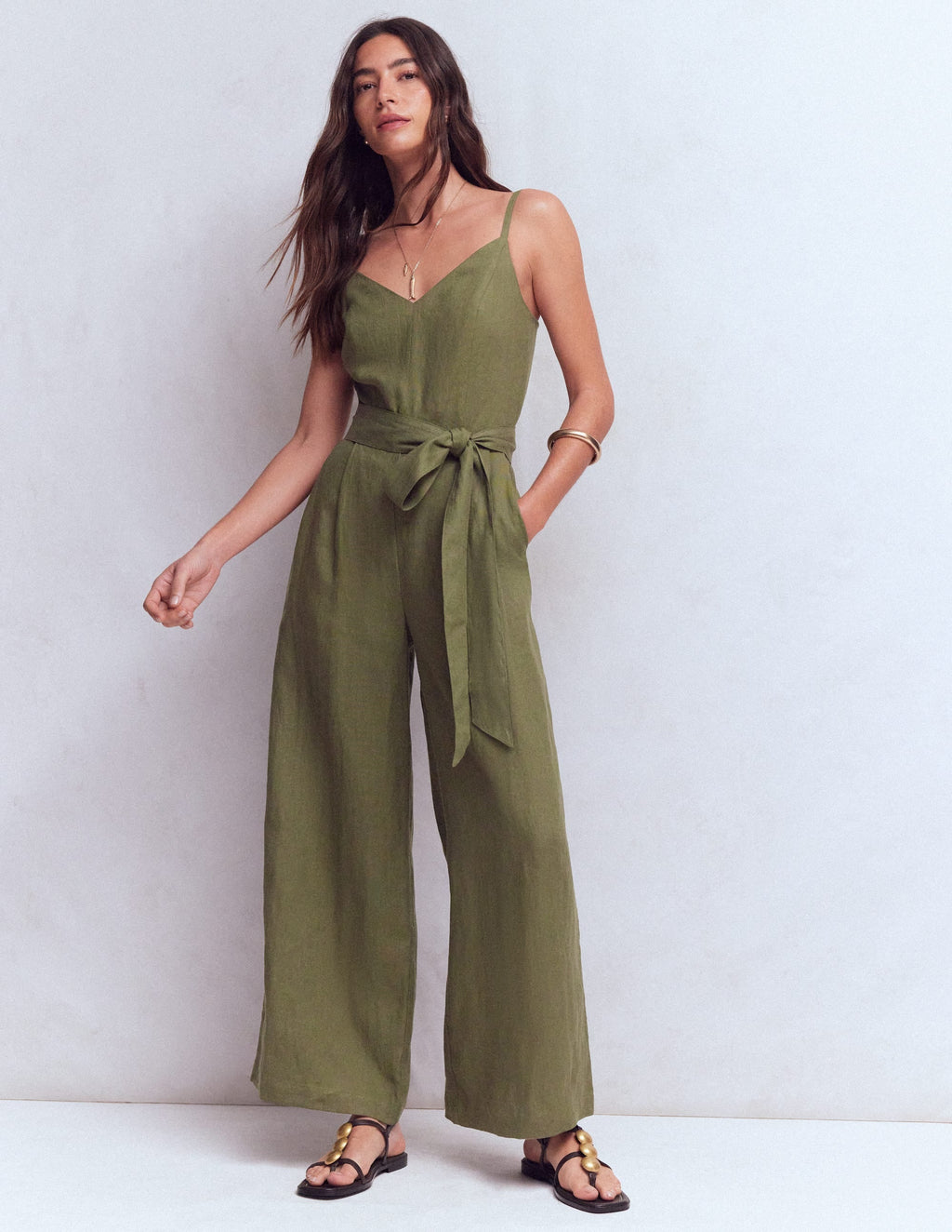 Strappy Linen Jumpsuit-Winter Moss