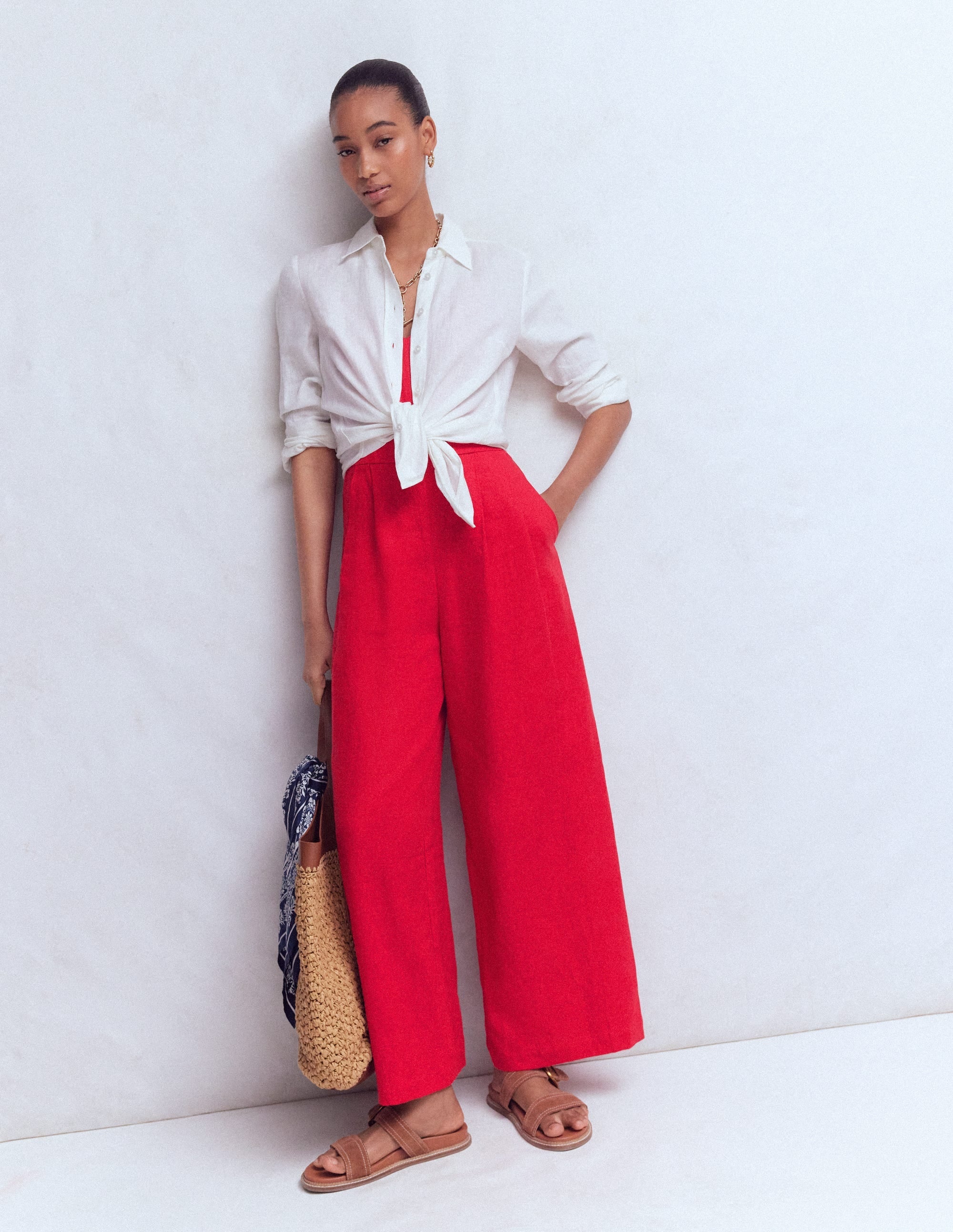Strappy Linen Jumpsuit-Salsa