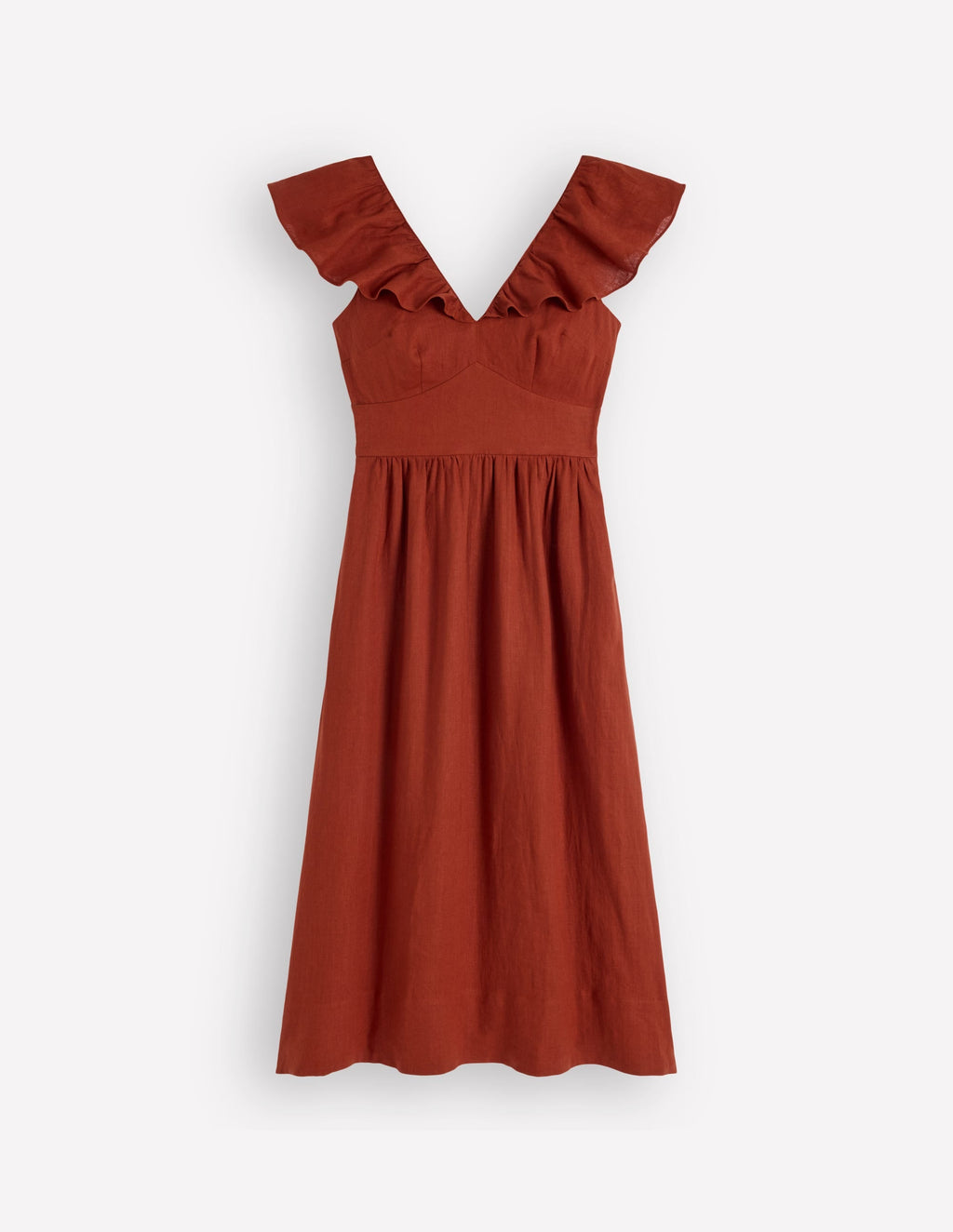 Mega Ruffle Linen Dress-Burnt Henna