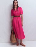Ivy Placket Linen Midi Dress-Pink Peony