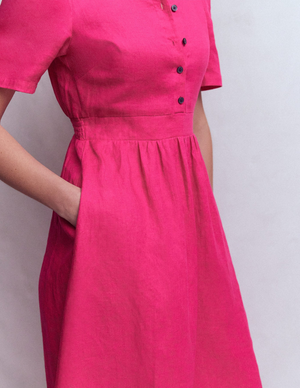 Ivy Placket Linen Midi Dress-Pink Peony