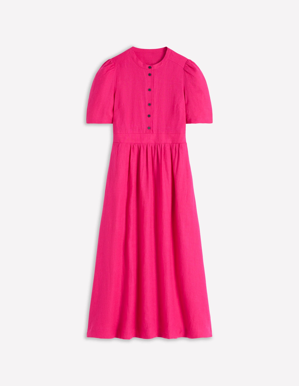 Ivy Placket Linen Midi Dress-Pink Peony