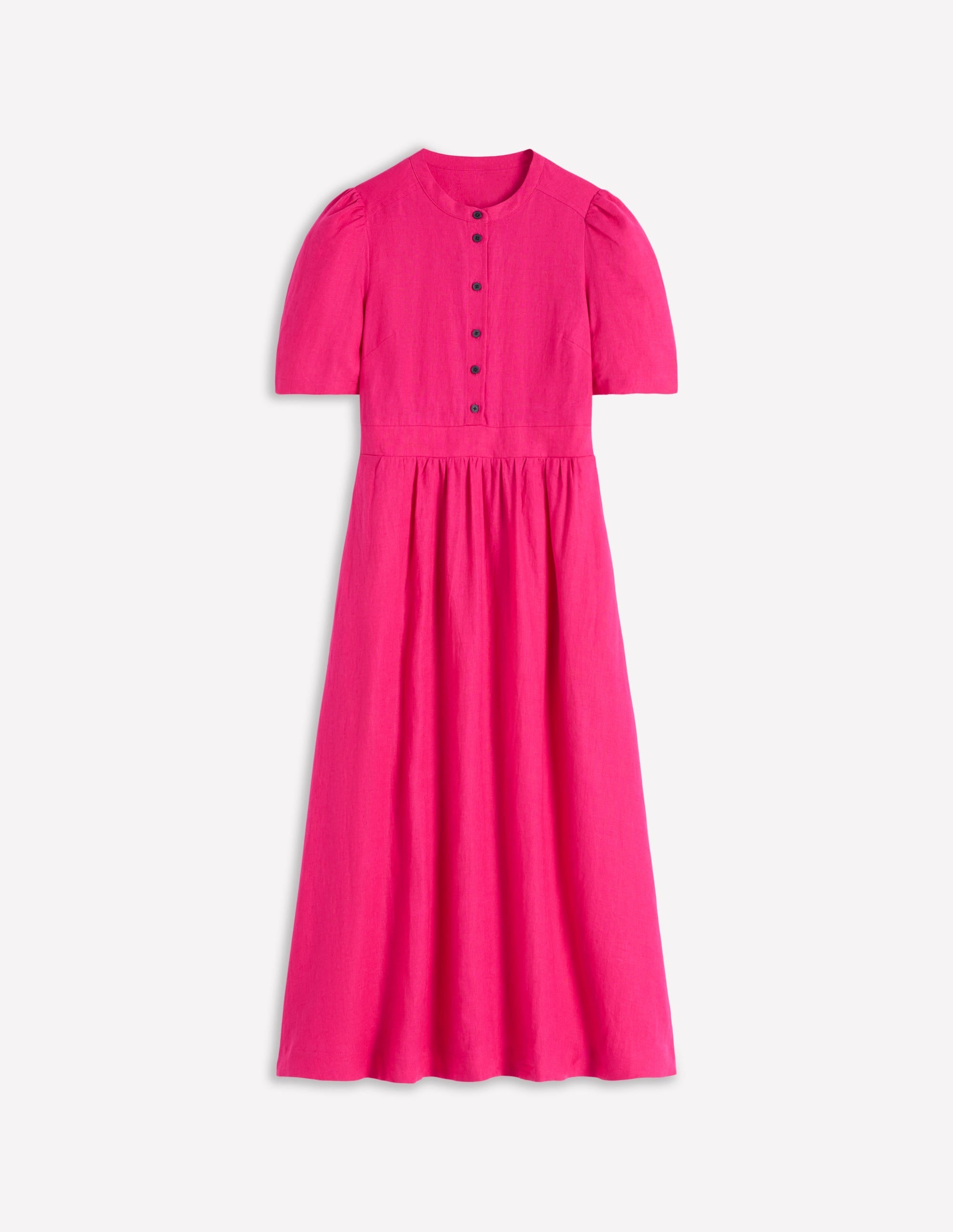 Ivy Placket Linen Midi Dress-Pink Peony