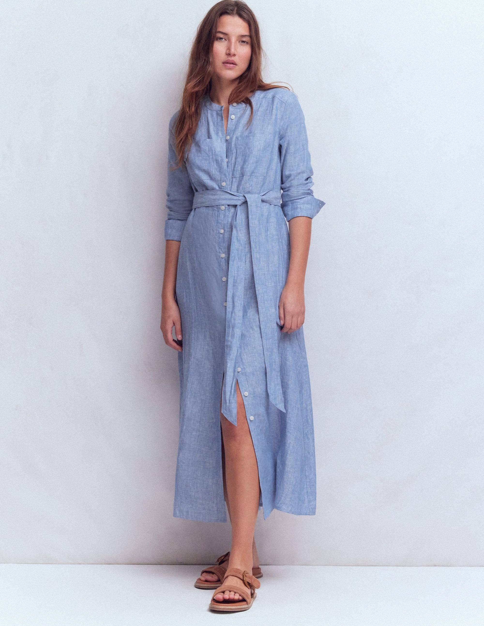 Mollie Linen Midi Dress-Chambray
