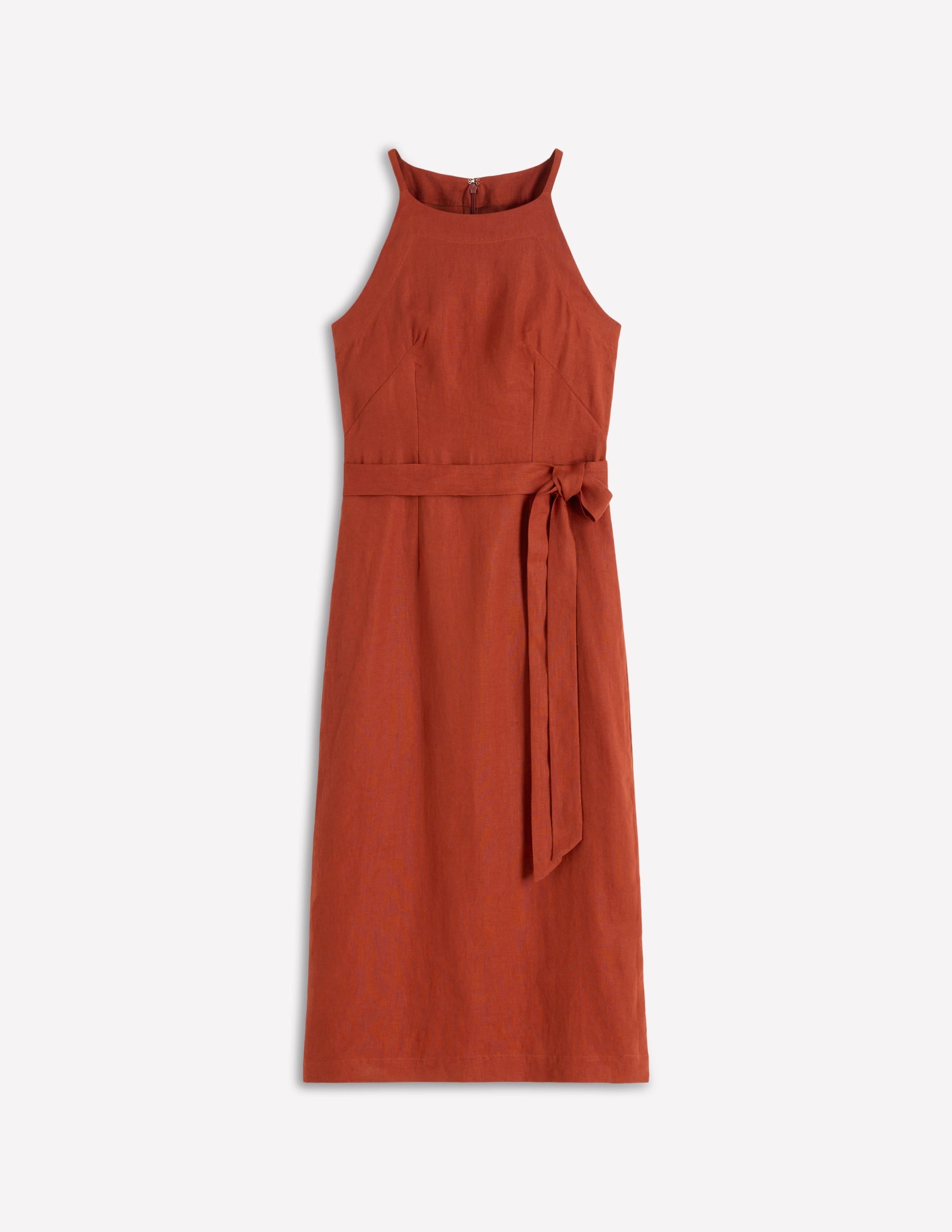 Rosa Halter Linen Midi Dress-Burnt Orange