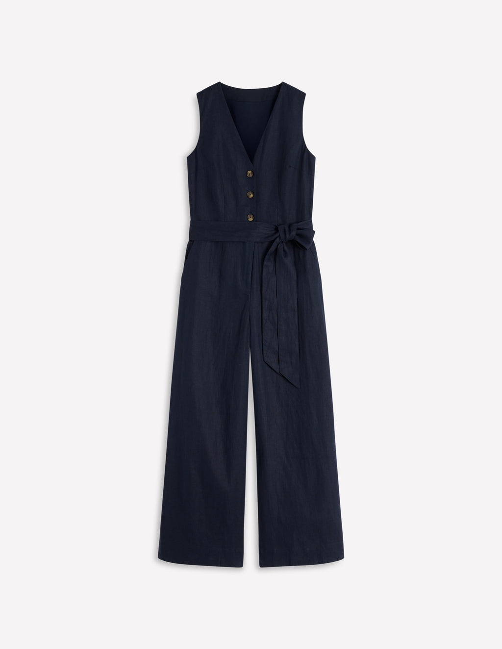 Laura V-neck Linen Jumpsuit-Navy