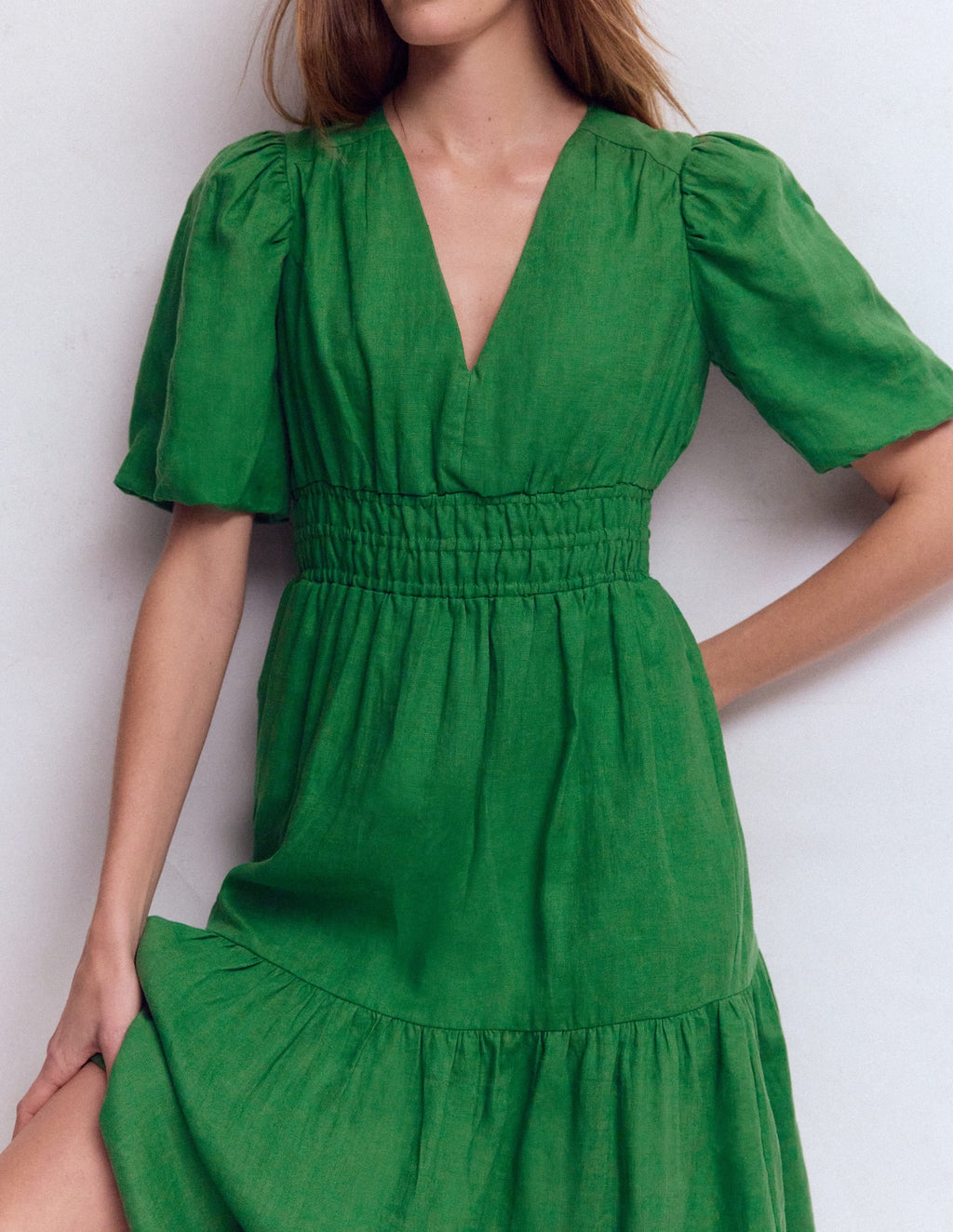Irene Linen Midi Dress-Highland Green