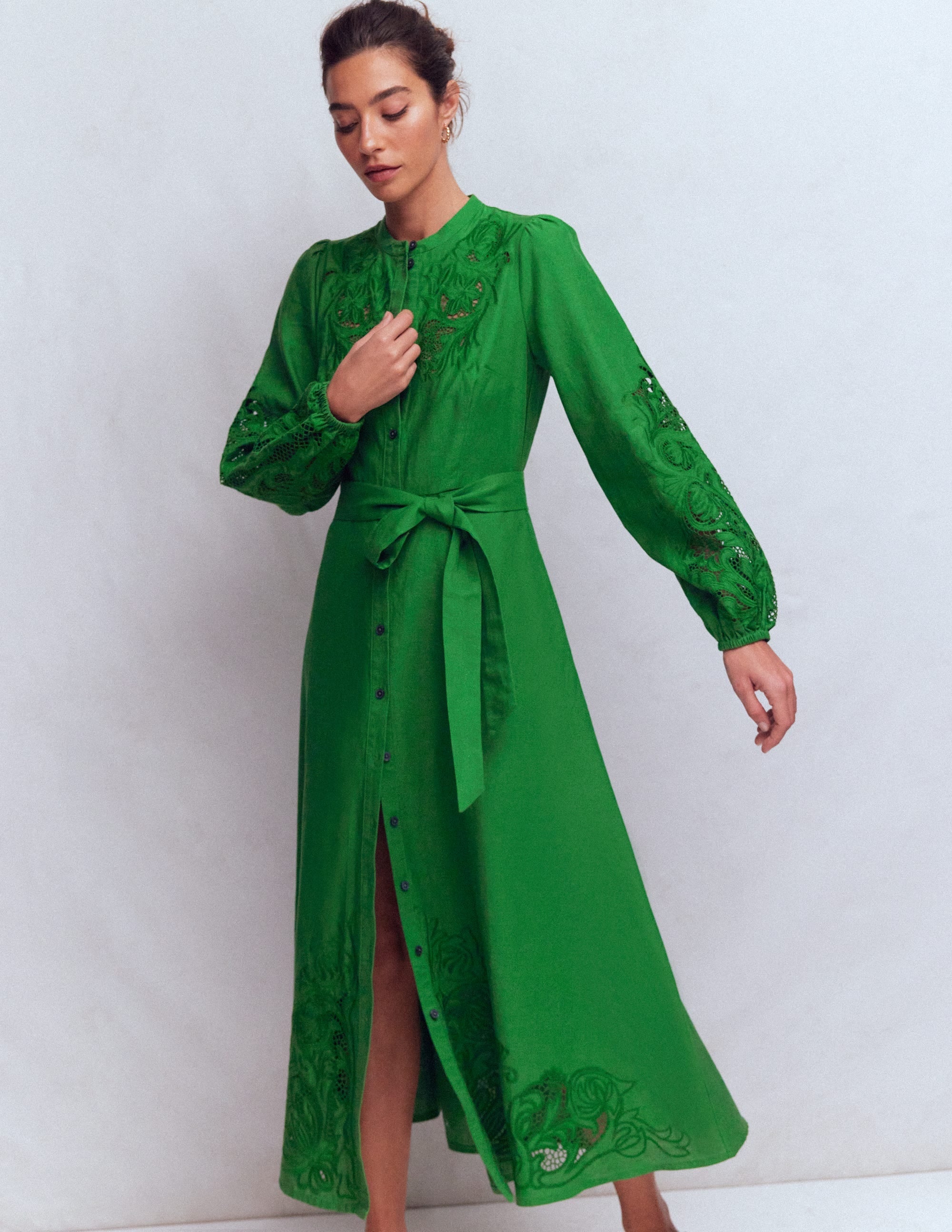 Mae Linen Blend Shirt Dress-Highland Green