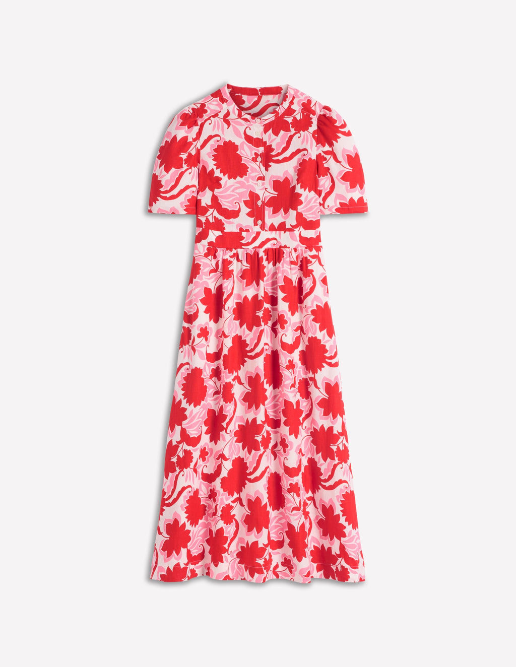 Ivy Placket Linen Midi Dress-Red Shadow Blossom