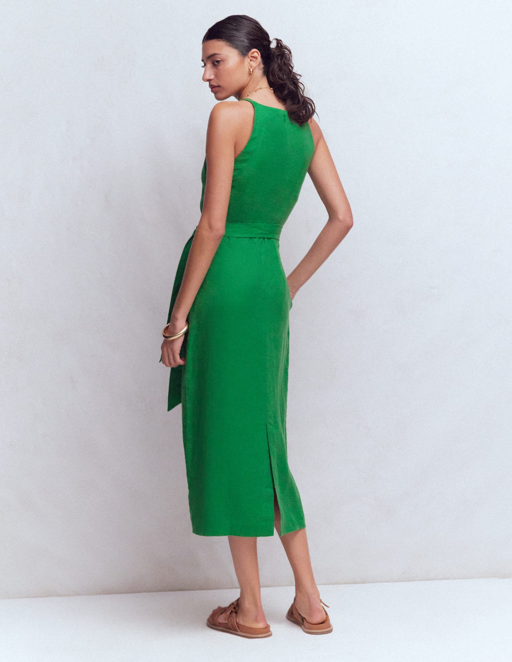 Rosa Halter Linen Midi Dress-Amazon Green