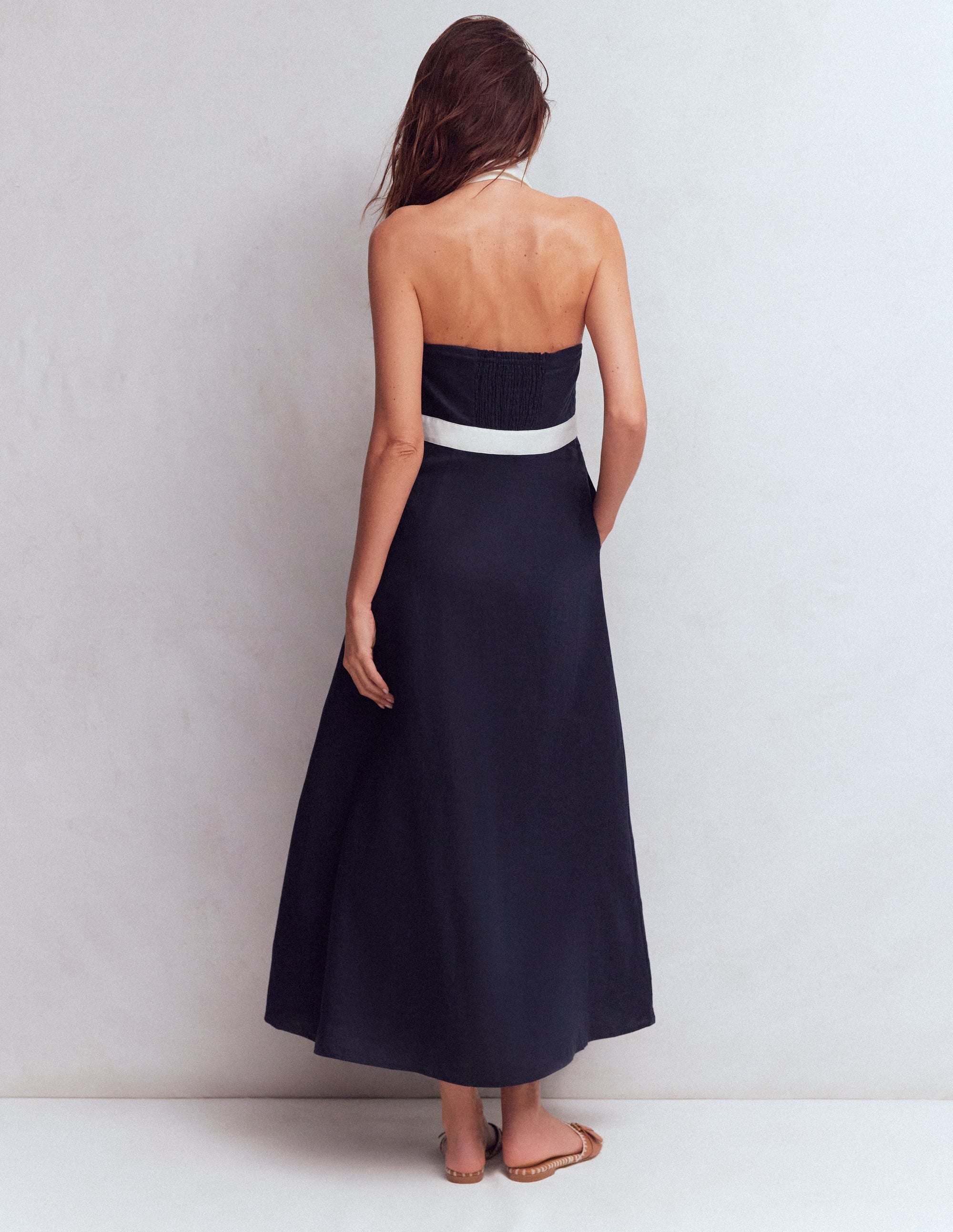 Eva Halter Linen Maxi Dress-Navy Ivory