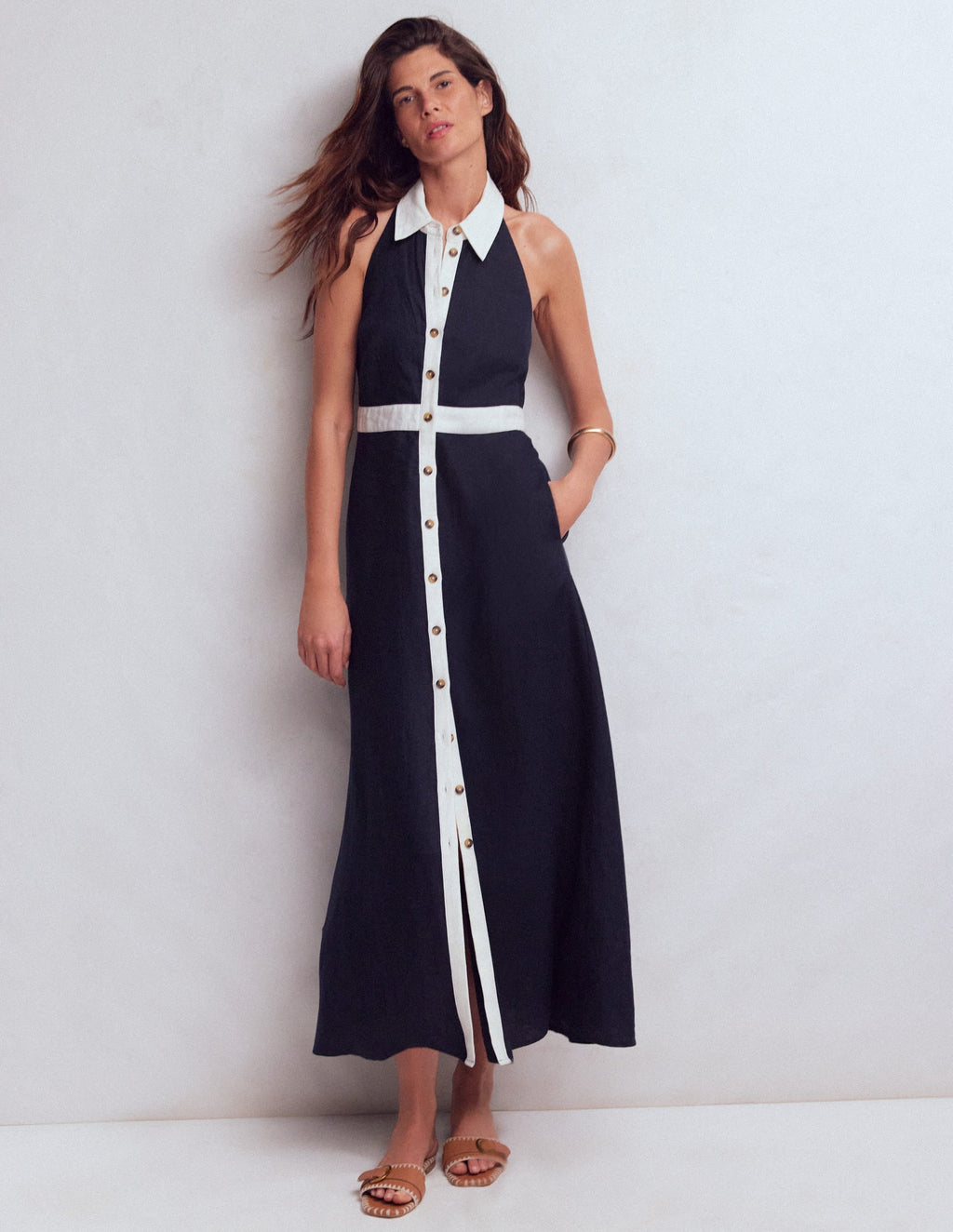 Eva Halter Linen Maxi Dress-Navy Ivory