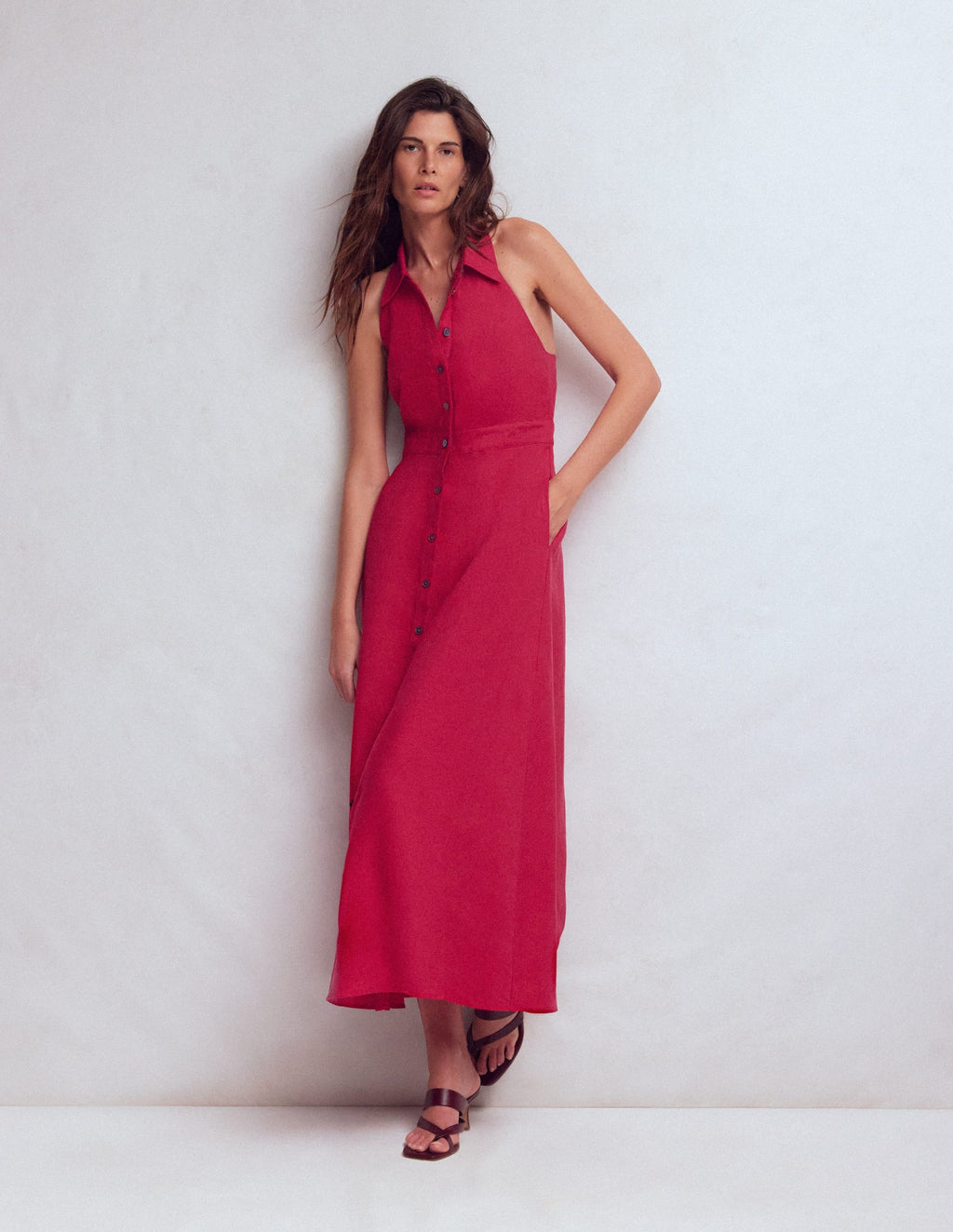 Eva Halter Linen Maxi Dress-Pomegranate