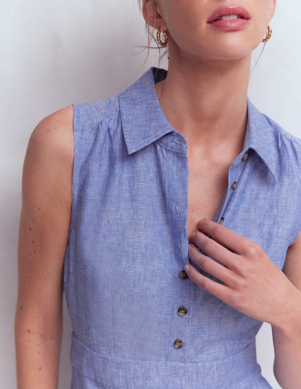 Erma Drop Waist Linen Dress-Chambray