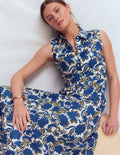 Erma Drop Waist Linen Dress-Blue Shadow Blossom