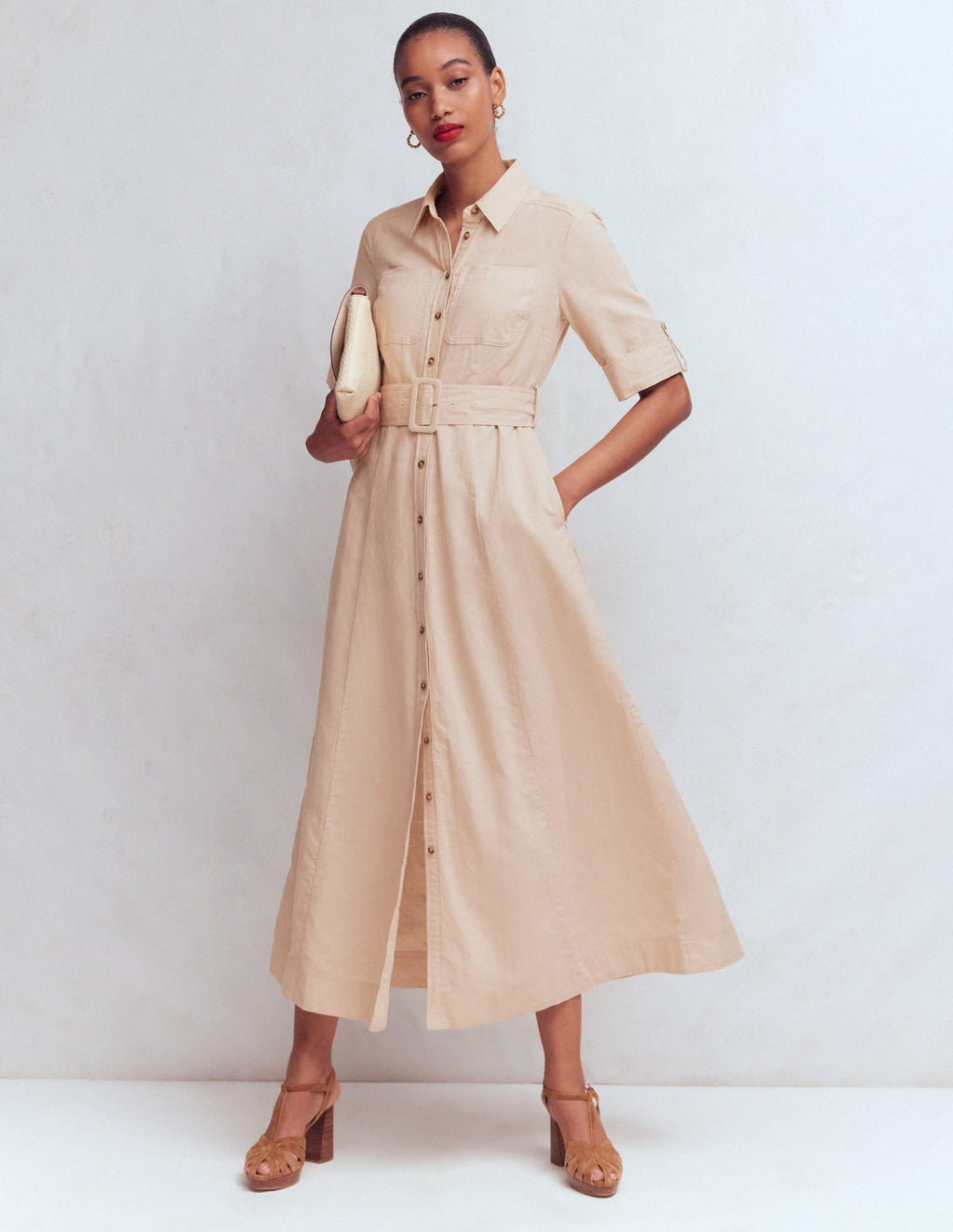 Ora Linen Blend Shirt Dress-Coffee