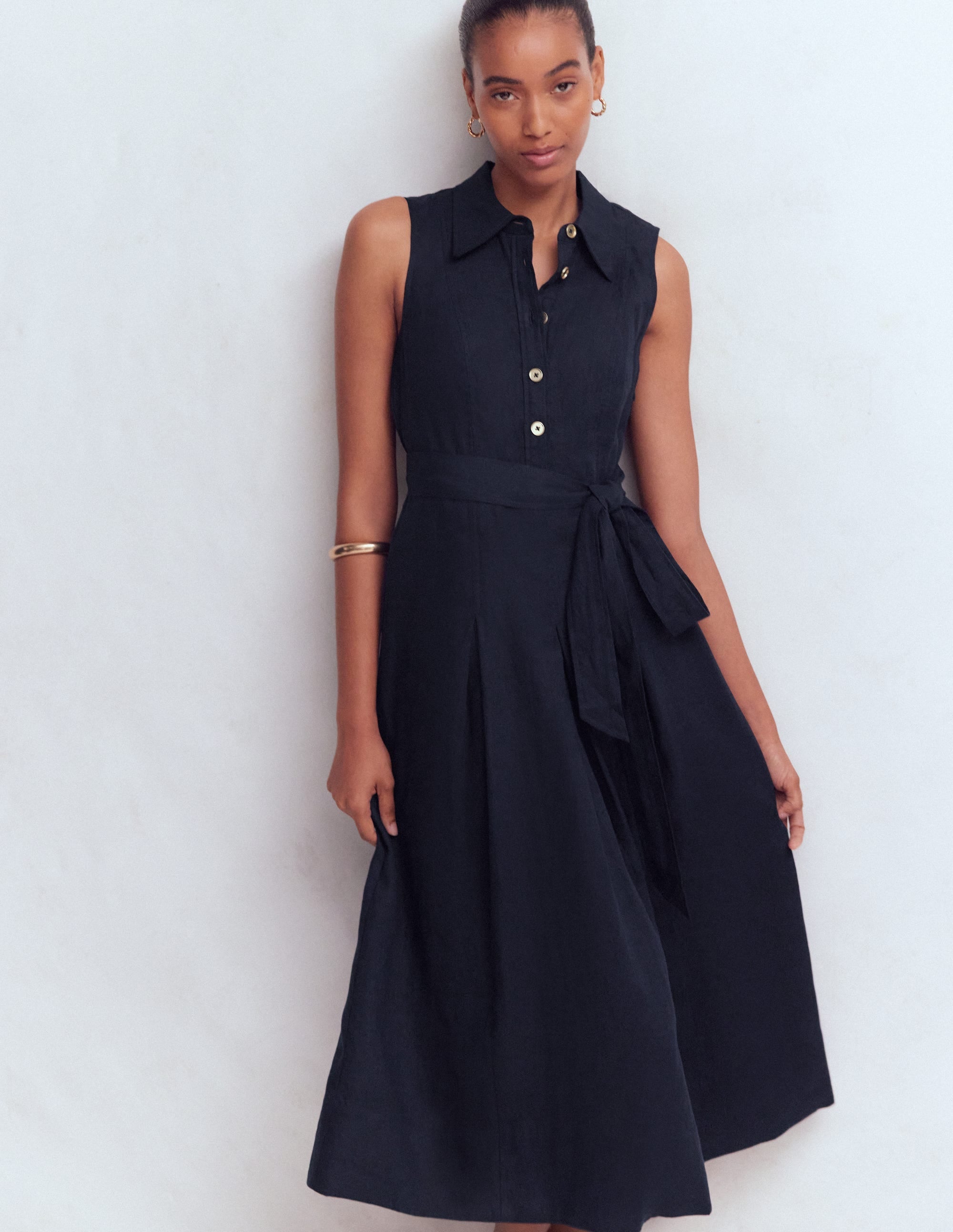 Belinda Linen Shirt Dress-Navy