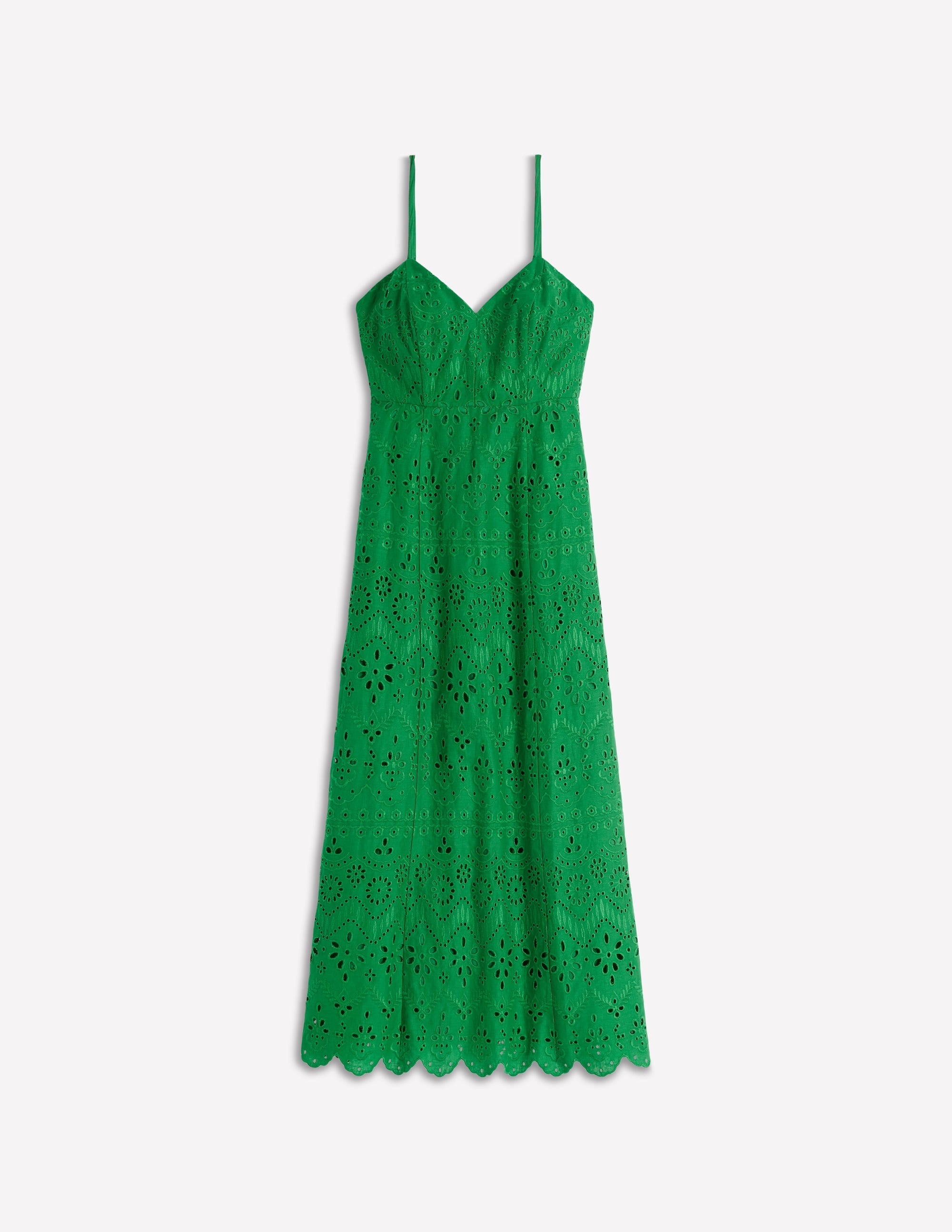Empire Linen Broderie Dress-Rich Emerald Broderie